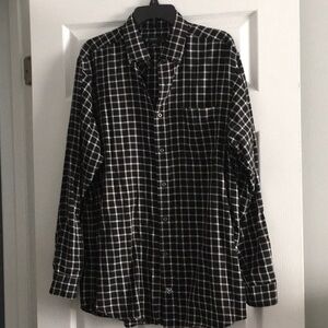 Men’s large dress shirt, black, and beige checkered